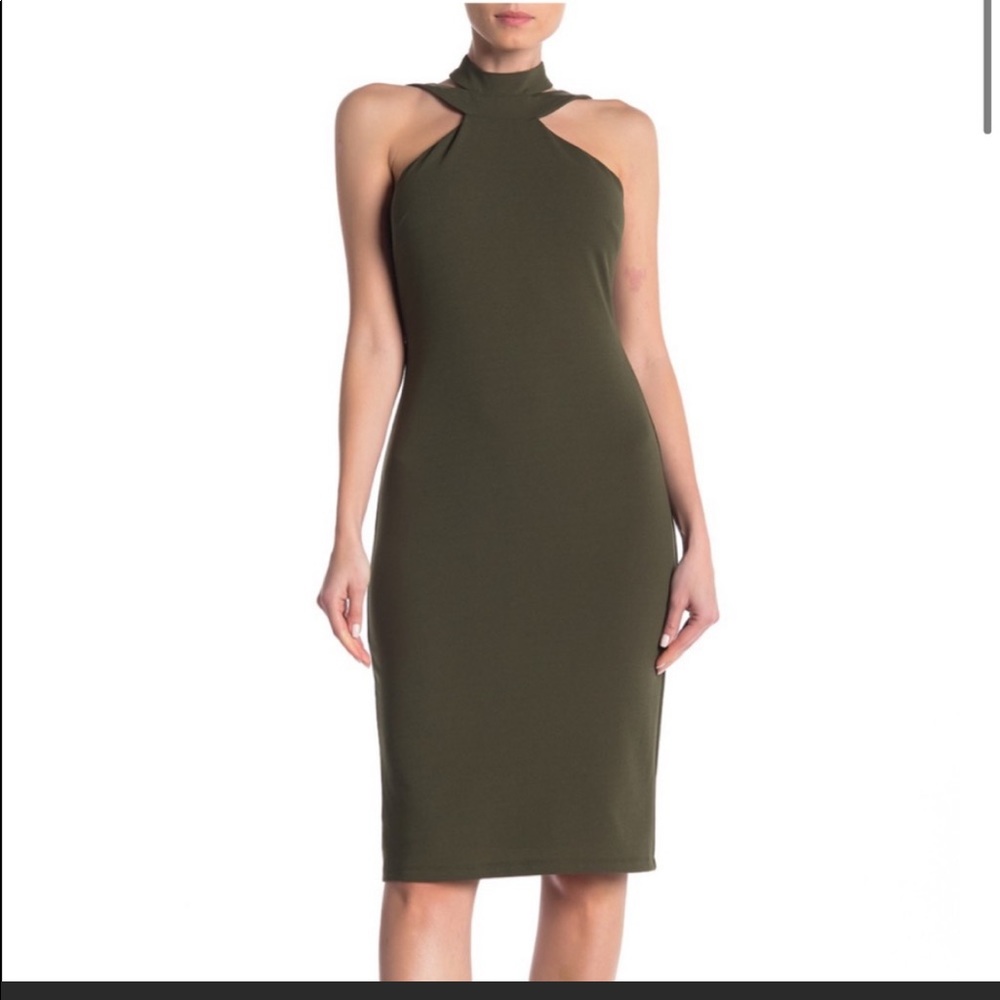 Olive Green Knee Length Bebe Dress